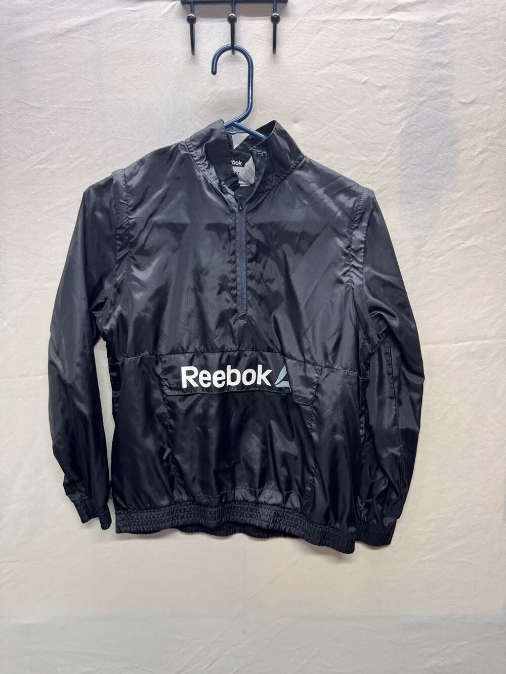 Reebok Youth Black 1/2 Zip Anorak Windbreaker Jacket Size 10/12